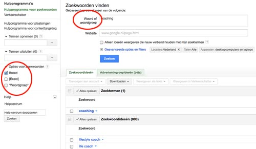 google adwords zoekwoorden