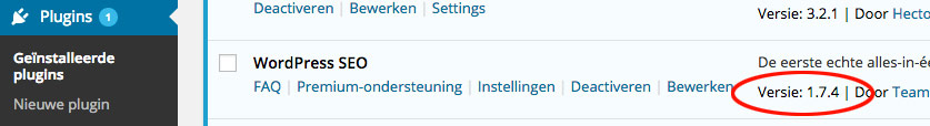 versie yoast plugin