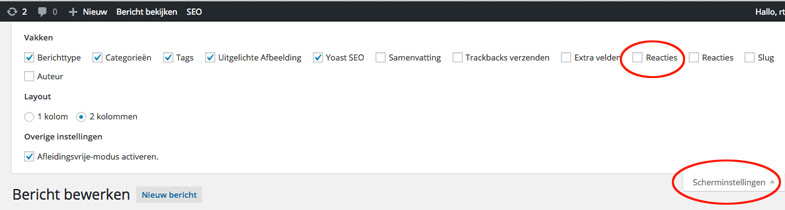 wordpress scherminstellingen