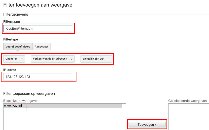 google analytics filter toevoegen