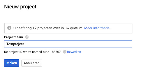 google api projectnaam kiezen