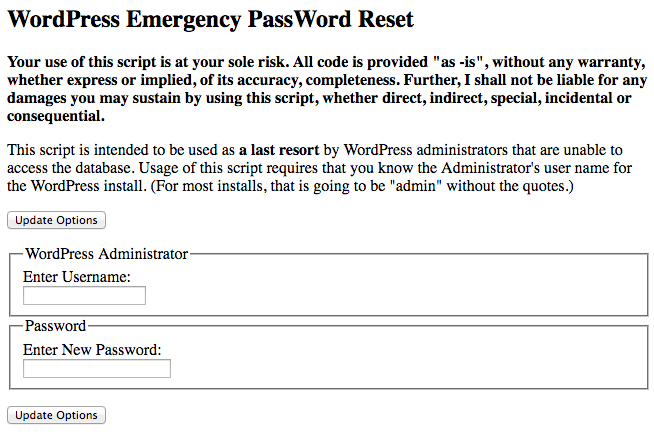 wordpress emergency password reset script