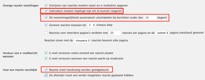 wordpress reacties instellingen