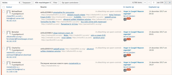 wordpress spam reacties