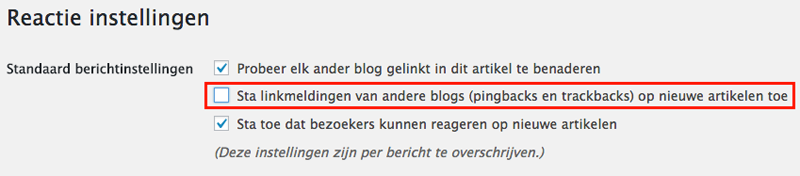 wordpress pingbacks en trackbacks uitschakelen