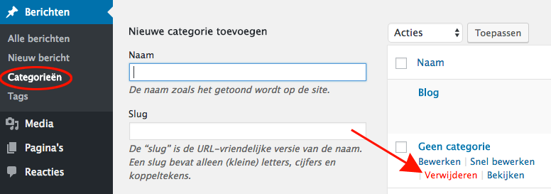 wordpress categorie verwijderen