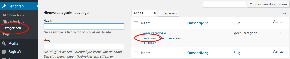 WordPress standaard categorie naam aanpassen