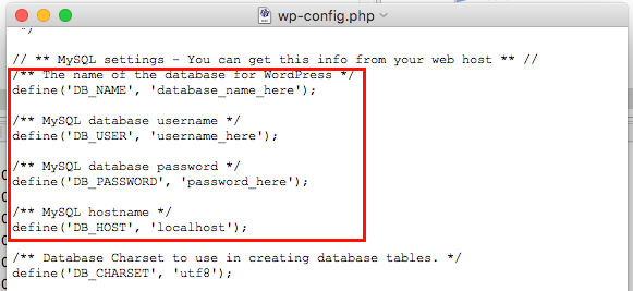 wordpress database credentials